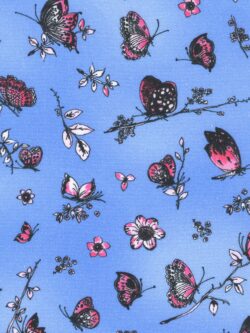 Quilting Cotton - Joyful Meadows - Butterflies & Sprigs - Periwinkle