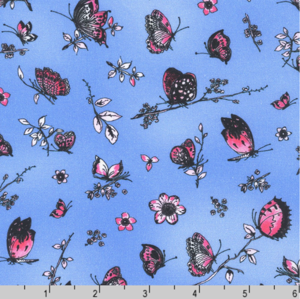 Quilting Cotton - Joyful Meadows - Butterflies & Sprigs - Periwinkle