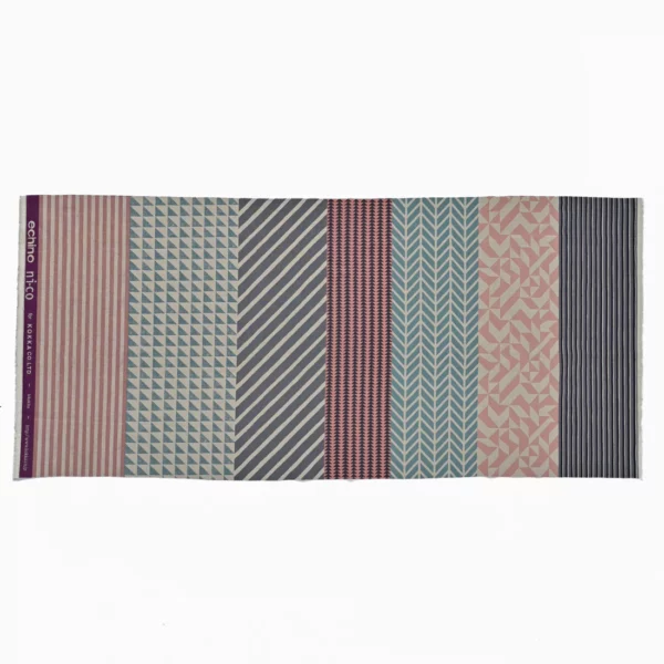 Japanese Linen/Cotton Canvas – Kikakika - Pink/Aqua/Natural