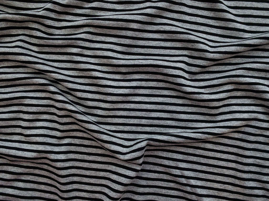 European Designer Deadstock – Viscose/Spandex Stripe Jersey – Grey Heather/Black