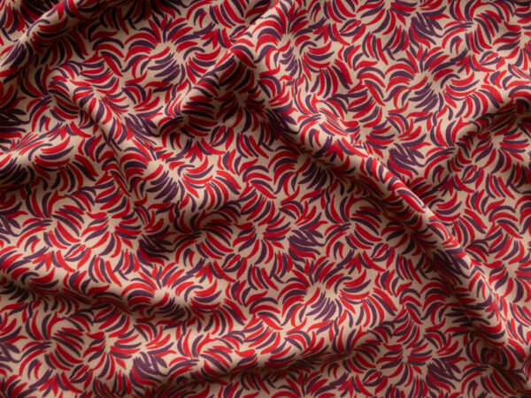 European Designer Deadstock - Rayon Sateen Lawn - Banana Bunches - Red/Purple