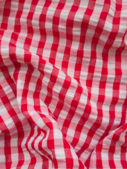 European Designer Deadstock - Polyester Seersucker - Gingham - Red/White