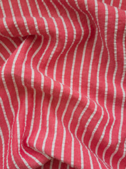 European Designer Deadstock - Polyester Seersucker - Thin Stripes - Red/White