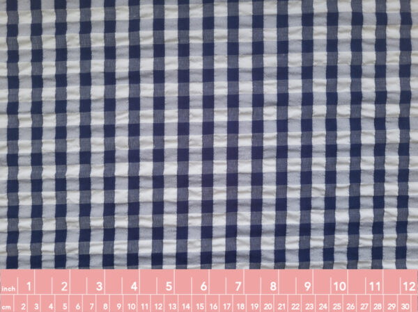 European Designer Deadstock - Polyester Seersucker - Gingham - Navy/White