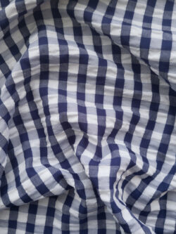 European Designer Deadstock - Polyester Seersucker - Gingham - Navy/White