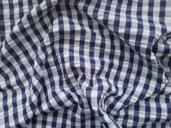 European Designer Deadstock - Polyester Seersucker - Gingham - Navy/White