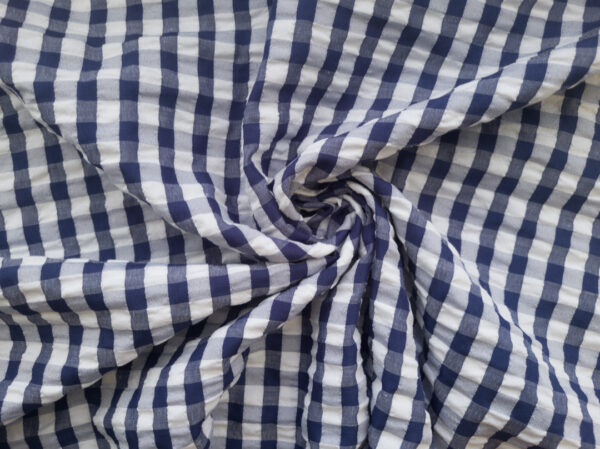 European Designer Deadstock - Polyester Seersucker - Gingham - Navy/White