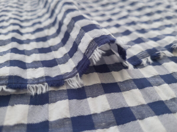 European Designer Deadstock - Polyester Seersucker - Gingham - Navy/White