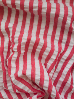 European Designer Deadstock - Polyester Seersucker - Stripes - Red/White