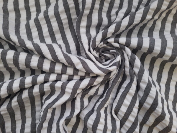 European Designer Deadstock - Polyester Seersucker - Stripes - Black/White