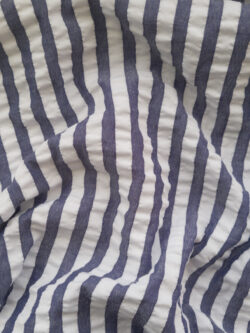 European Designer Deadstock - Polyester Seersucker - Stripes - Denim/White