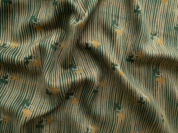 European Designer Deadstock - Viscose Lawn - Leaf Stripe - Fern Green