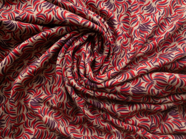 European Designer Deadstock - Rayon Sateen Lawn - Banana Bunches - Red/Purple