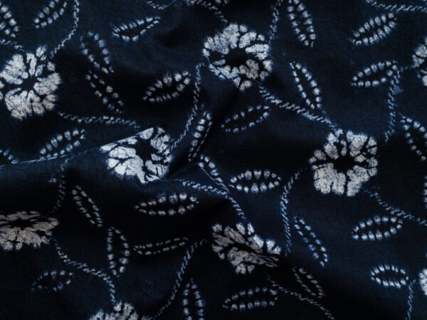 Japanese Cotton Sheeting - Shibori Floral & Vines - Dark Blue