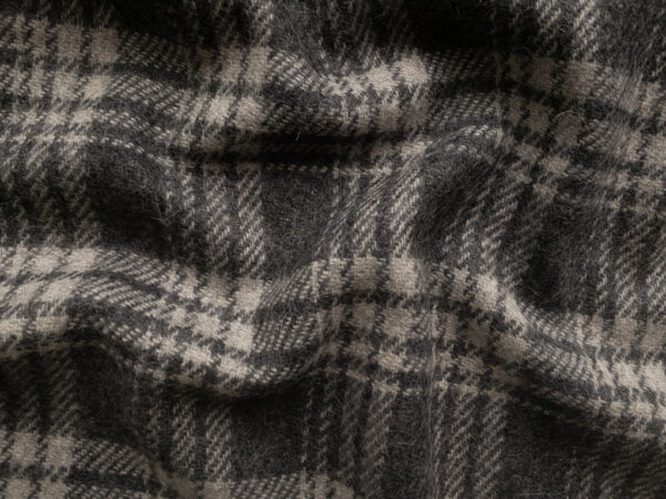 British Designer Deadstock – Wool Coating – Tweed Plaid - Grey/Cream