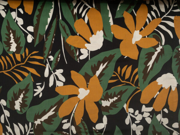 European Designer Deadstock - Viscose Challis - Tropical Floral - Mustard/Green