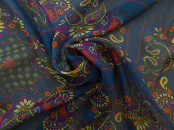 Designer Deadstock - Silk Chiffon - Paisley Tile - Navy