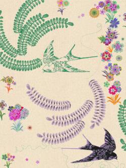 Quilting Cotton - Alexander Henry - Japanese Sparrow - Tea/Green