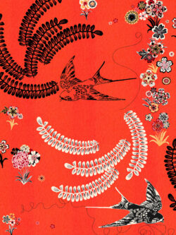 Quilting Cotton - Alexander Henry - Japanese Sparrow - Red/Black