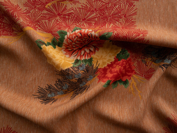 Designer Deadstock - Silk Crepe de Chine - Pine and Chrysanthemum