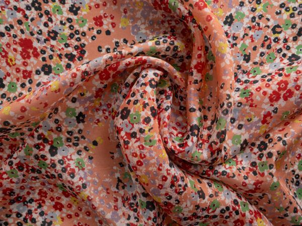 Designer Deadstock - Silk Habotai - Ditsy Floral - Orange