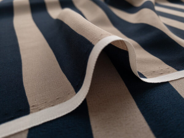 Designer Deadstock - Silk Crepe de Chine - Classic Stripe - Mocha/Navy