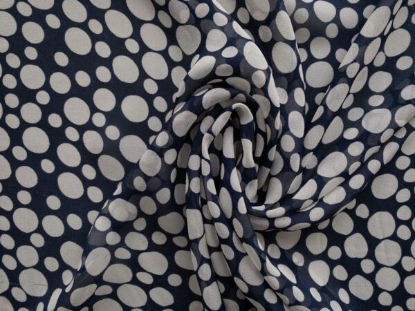 Designer Deadstock - Silk Georgette - Polka Dots - Navy