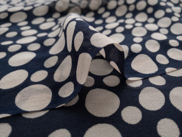 Designer Deadstock - Silk Georgette - Polka Dots - Navy