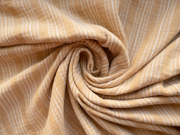 Organic Cotton Double Gauze - Yarn Dyed Variegated Stripe - Honey/White