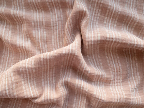 Organic Cotton Double Gauze - Yarn Dyed Variegated Stripe - Rose/White