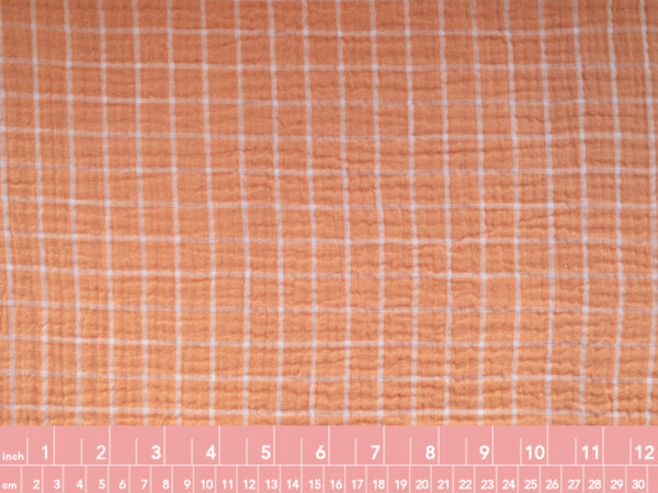 Organic Cotton Double Gauze - Yarn Dyed Check - Apricot/White