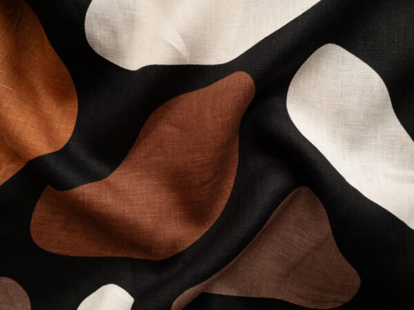 Printed Linen - Stepping Stones - Black/Toffee