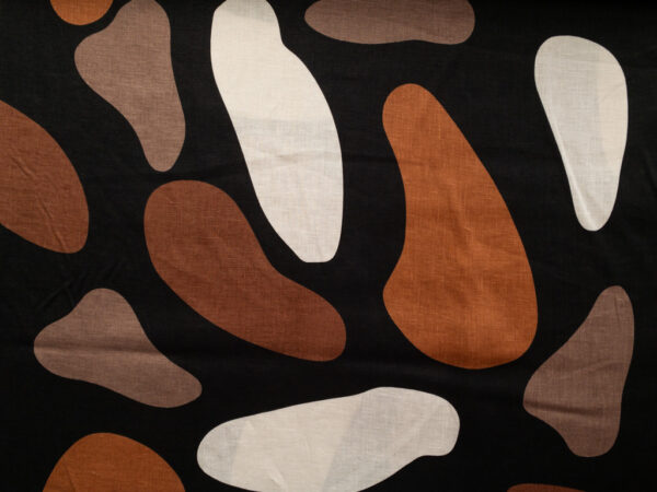 Printed Linen - Stepping Stones - Black/Toffee