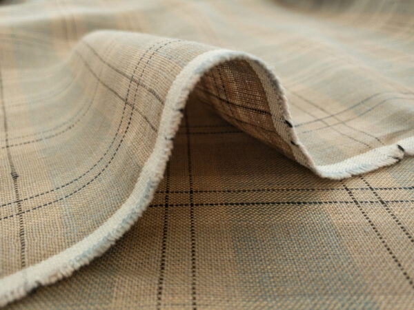 Designer Deadstock – Yarn Dyed Linen - Windowpane Plaid - Cloudy Day