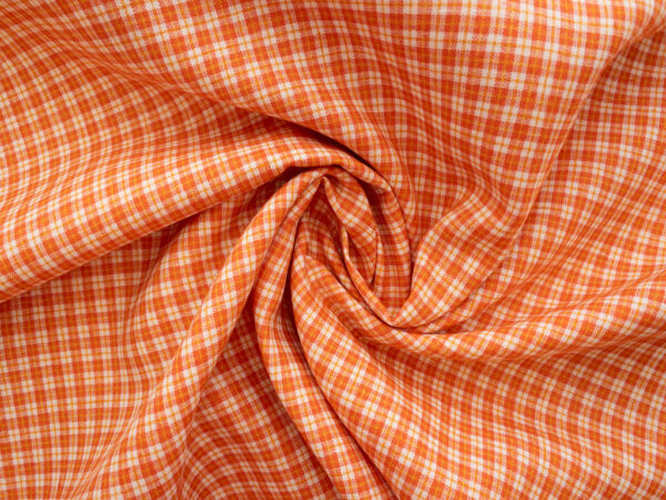 Designer Deadstock – Yarn Dyed Linen - Mini Plaid - Carrot