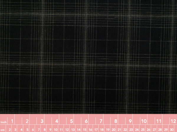 Designer Deadstock – Yarn Dyed Linen - Windowpane Plaid - Black/Olive