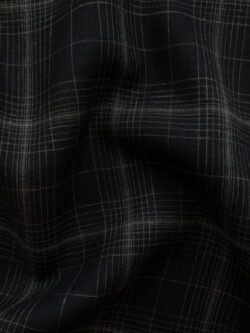 Designer Deadstock – Yarn Dyed Linen - Windowpane Plaid - Black/Olive