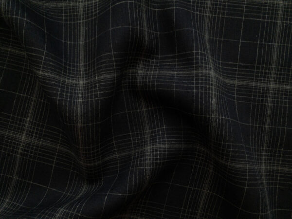 Designer Deadstock – Yarn Dyed Linen - Windowpane Plaid - Black/Olive