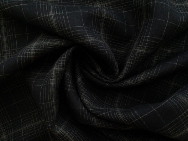 Designer Deadstock – Yarn Dyed Linen - Windowpane Plaid - Black/Olive