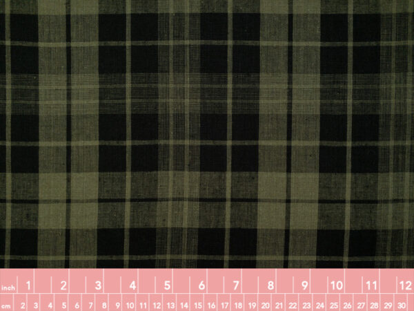 Designer Deadstock – Yarn Dyed Linen - Plaid - Black/Olive