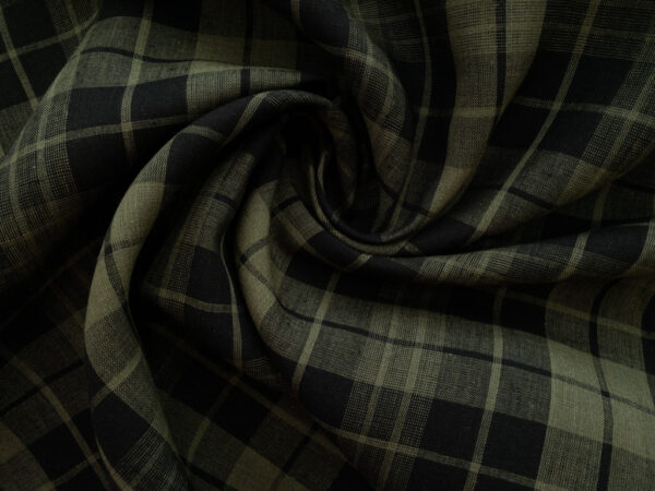 Designer Deadstock – Yarn Dyed Linen - Plaid - Black/Olive