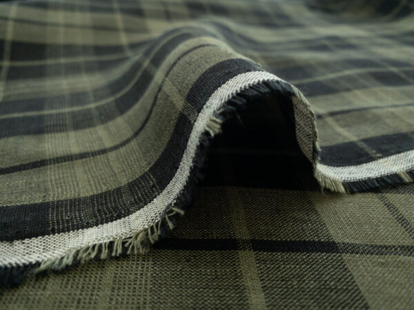 Designer Deadstock – Yarn Dyed Linen - Plaid - Black/Olive