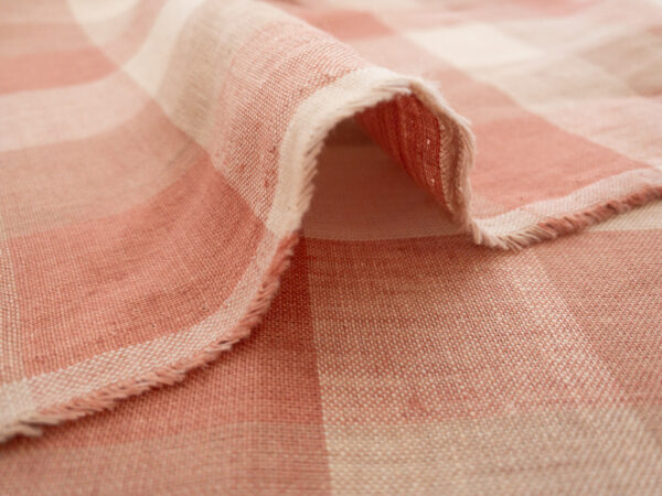 Designer Deadstock – Yarn Dyed Linen - Plaid - Strawberry Cream