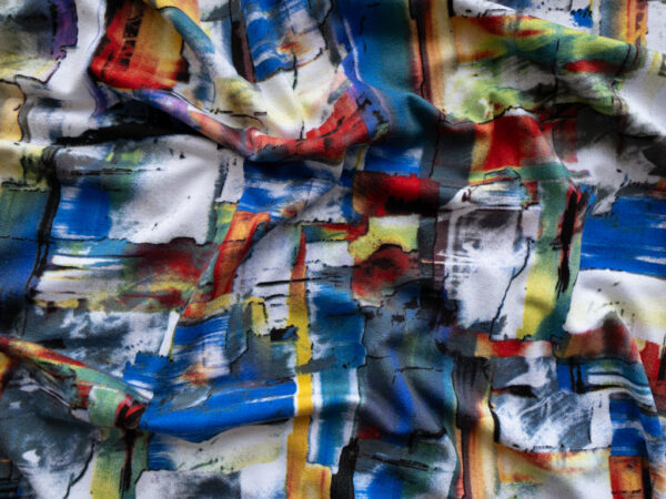 Darcy Rayon/Spandex Jersey - Abstract Painting - Blue/Yellow