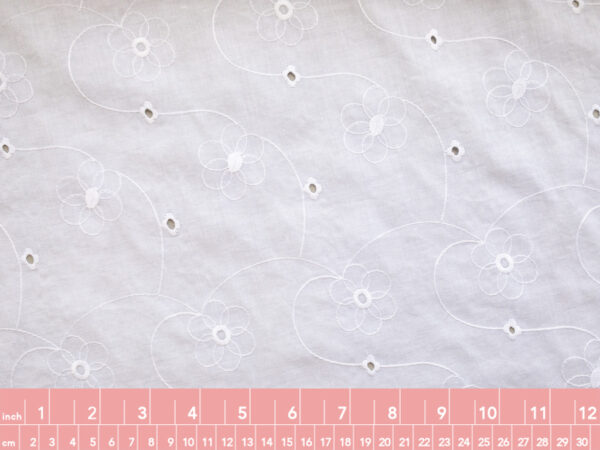 Designer Deadstock - Embroidered Cotton Eyelet - Flower Loops