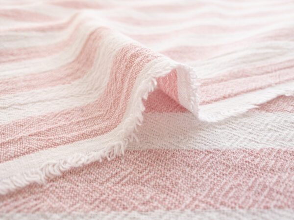 Designer Deadstock - Kolkata Cloth Textured Cotton – Wide Stripe - Pink/White