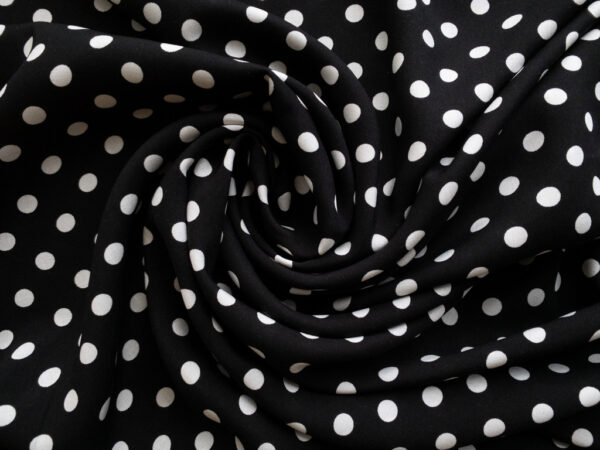 Designer Deadstock - Rayon Challis - Polka Dot - Black/White