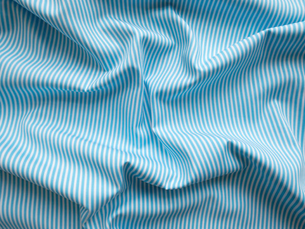 British Designer Deadstock – Cotton Shirting - Turquoise Stripe