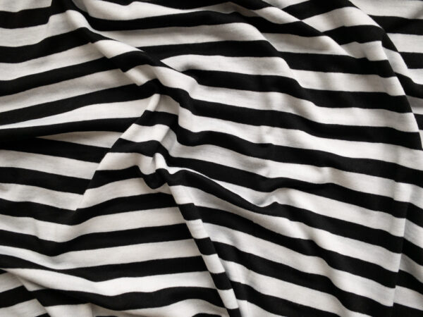 British Designer Deadstock - Viscose Jersey - Black/Ivory Stripe