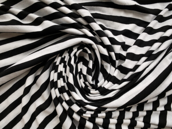 British Designer Deadstock - Viscose Jersey - Black/Ivory Stripe